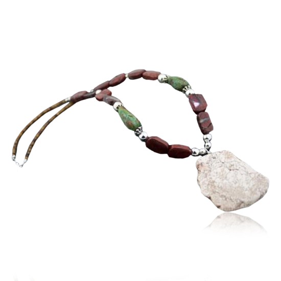 Large Certified Authentic Navajo .925 Sterling Silver White Howlite Jasper Native American Necklace 15501-4