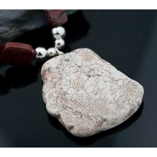 Large Certified Authentic Navajo .925 Sterling Silver White Howlite Jasper Native American Necklace 15501-4