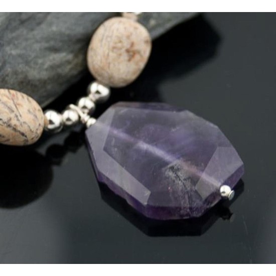 Large Certified Authentic Navajo Native .925 Sterling Silver Boulder Turquoise and Amethyst Native American Necklace 750103-62