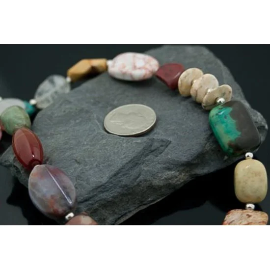 Large Navajo Native .925 Sterling Silver Natural Multicolor Stones Native American Necklace 15197-33
