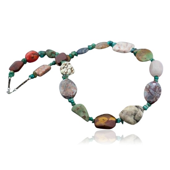 Large Certified Authentic Navajo Native .925 Sterling Silver Natural Multicolor Stones Native American Necklace 390610019376