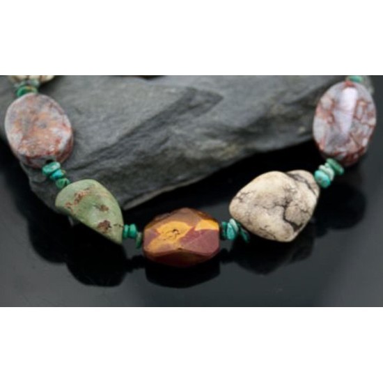 Large Certified Authentic Navajo Native .925 Sterling Silver Natural Multicolor Stones Native American Necklace 390610019376