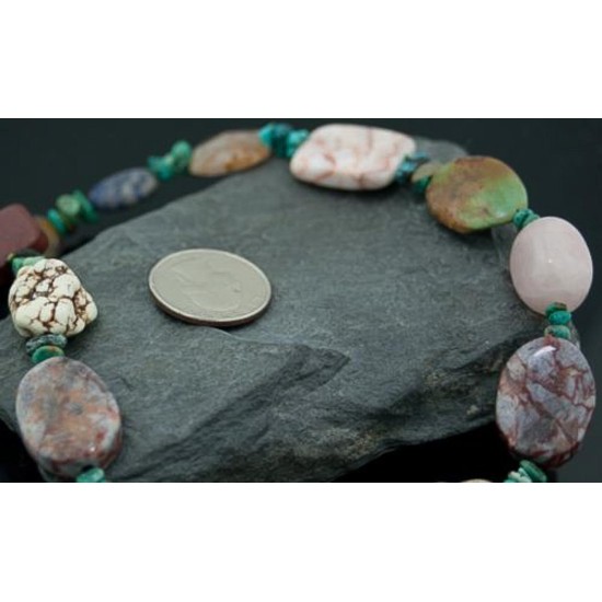 Large Certified Authentic Navajo Native .925 Sterling Silver Natural Multicolor Stones Native American Necklace 390610019376
