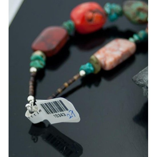 Large Certified Authentic Navajo Native .925 Sterling Silver Natural Multicolor Stones Native American Necklace 390610019376