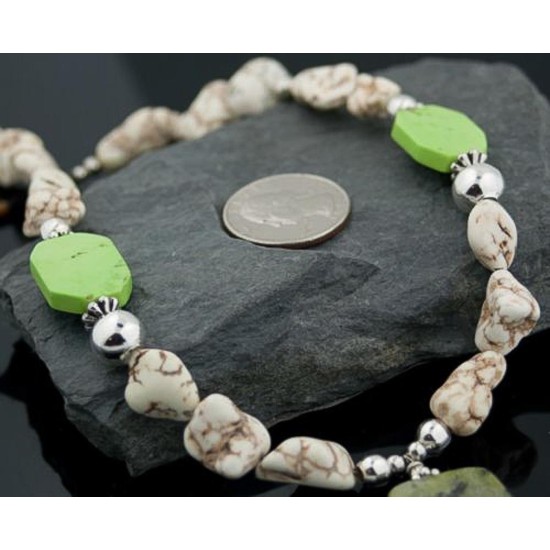 Large Certified Authentic Navajo Native .925 Sterling Silver White Howlite and Gaspeite Native American Necklace 390582334976