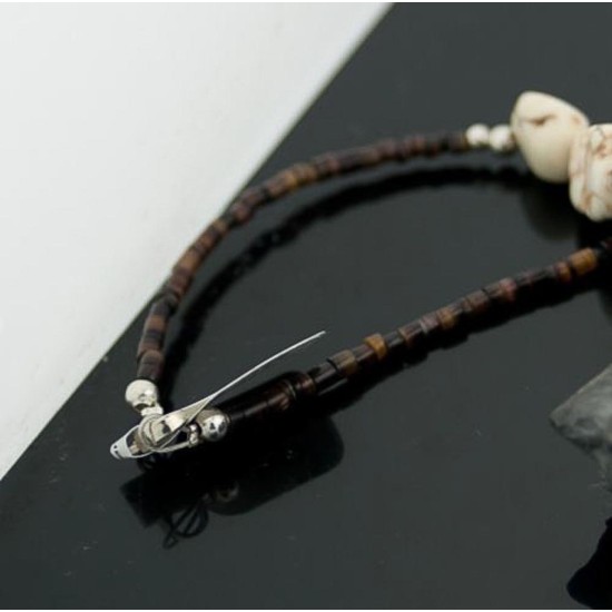 Large Certified Authentic Navajo Native .925 Sterling Silver White Howlite and Gaspeite Native American Necklace 390582334976