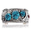 Large Collectable Handmade Certified Authentic Navajo .925 Sterling Silver Coral Turquoise Signed Native American Cuff Bracelet 12471