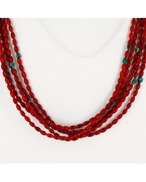 Certified Authentic 5 Strand Navajo .925 Sterling Silver Turquoise and Coral Native American Necklace 371070486052