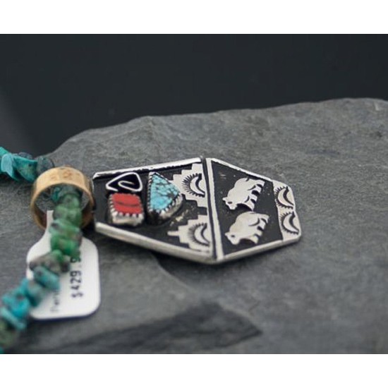 Large Handmade Bear RARE Certified Authentic Navajo Native .925 Sterling Silver Gold Filled Turquoise Native American Necklace 370789163269