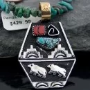 Large Handmade Bear RARE Navajo Native .925 Sterling Silver Gold Filled Turquoise Native American Necklace 370789163269
