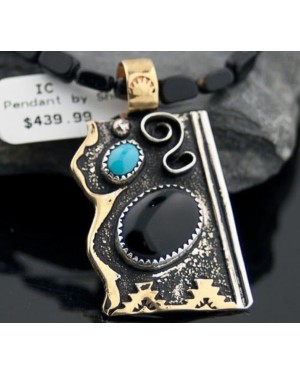Large Handmade Certified Authentic Navajo .925 Sterling Silver 12kt Gold Filled Turquoise and Black Onyx Native American Necklace 370802519911
