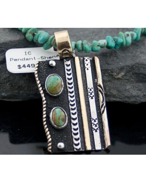 Large Handmade Certified Authentic Navajo .925 Sterling Silver 12kt Gold Filled Turquoise Native American Necklace 390593289497