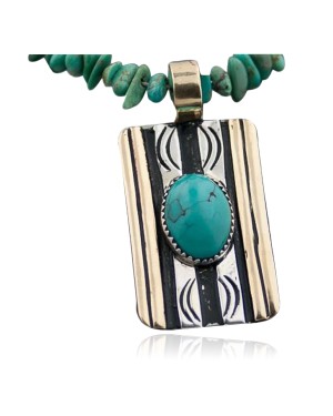 Large Handmade Certified Authentic Navajo .925 Sterling Silver and 12kt Gold Filled Turquoise Native American Necklace 370801544077