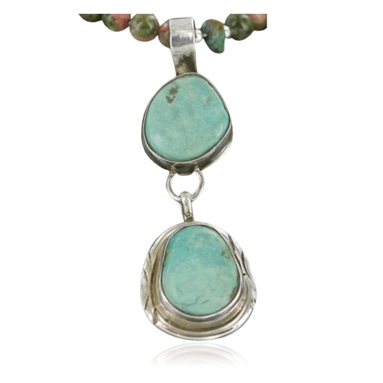 Large Handmade Certified Authentic Navajo .925 Sterling Silver BATTLE Mountian Turquoise Native American Necklace 390687450093