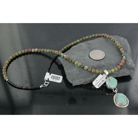 Large Handmade Certified Authentic Navajo .925 Sterling Silver BATTLE Mountian Turquoise Native American Necklace 390687450093