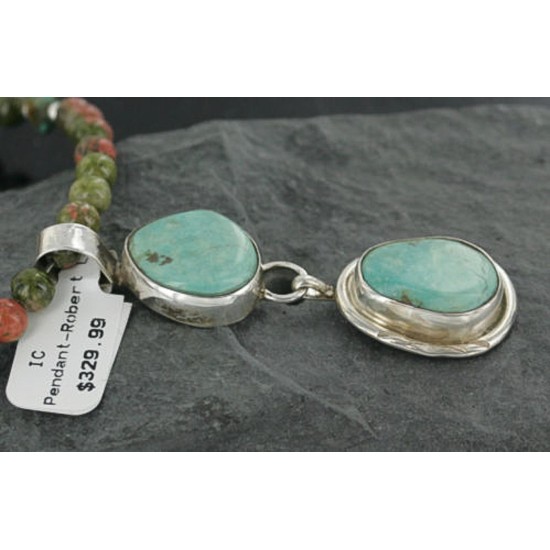 Large Handmade Certified Authentic Navajo .925 Sterling Silver BATTLE Mountian Turquoise Native American Necklace 390687450093