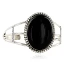Large Handmade Navajo .925 Sterling Silver Natural Black Onyx Native American Bracelet 12756-4