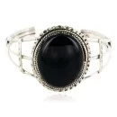 Large Handmade Navajo .925 Sterling Silver Natural Black Onyx Native American Bracelet 12786