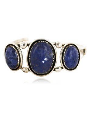 Large Handmade Certified Authentic Navajo .925 Sterling Silver Natural Lapis Native American Bracelet 12788