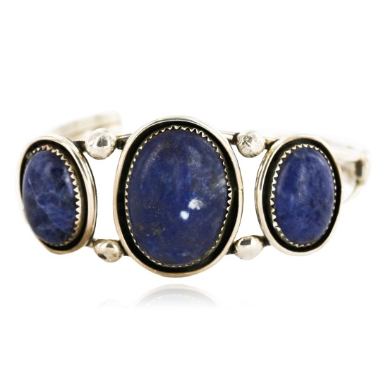 Large Handmade Certified Authentic Navajo .925 Sterling Silver Natural Lapis Native American Bracelet 12788