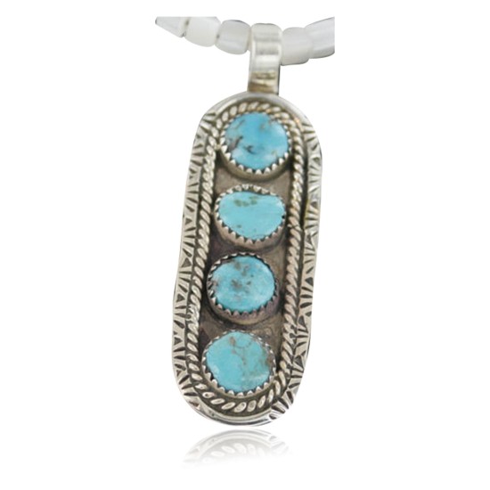 Large Handmade Certified Authentic Navajo .925 Sterling Silver Natural Mother of Pearl Turquoise Native American Necklace & Pendant 370924560570