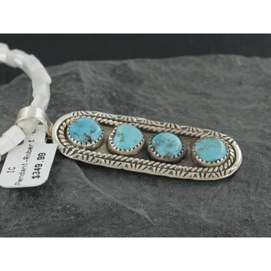 Large Handmade Certified Authentic Navajo .925 Sterling Silver Natural Mother of Pearl Turquoise Native American Necklace & Pendant 370924560570