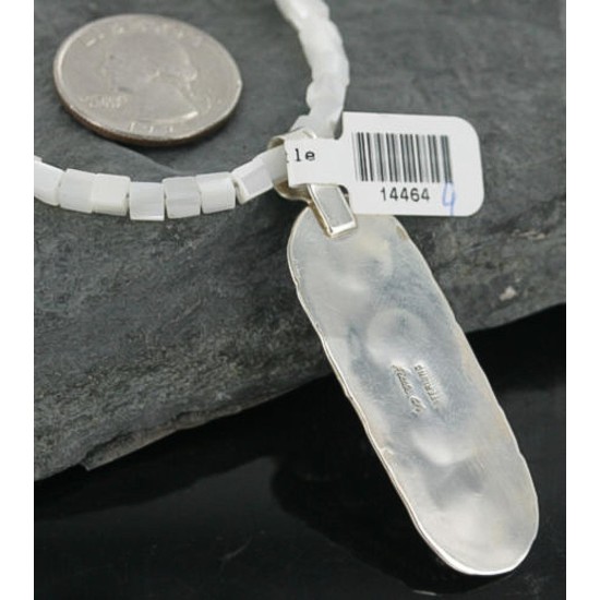 Large Handmade Certified Authentic Navajo .925 Sterling Silver Natural Mother of Pearl Turquoise Native American Necklace & Pendant 370924560570
