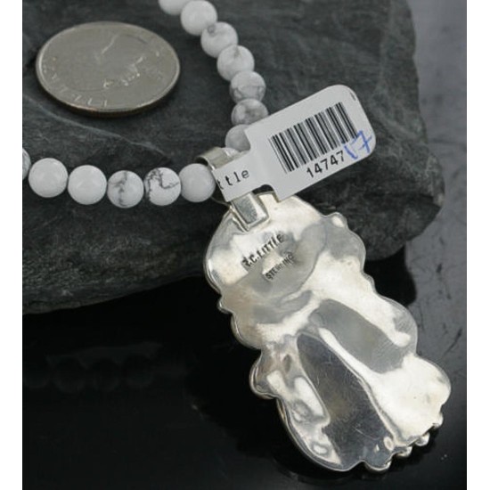 Large Handmade Certified Authentic Navajo .925 Sterling Silver Natural Turquoise and White Howlite Native American Necklace & Pendant 390684301644