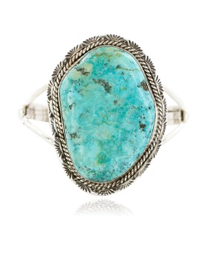 Large Handmade Certified Authentic Navajo .925 Sterling Silver Natural Turquoise Native American Bracelet 12651