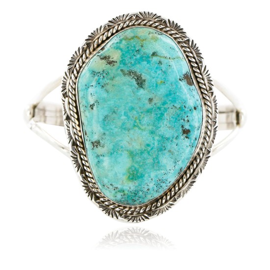 Large Handmade Certified Authentic Navajo .925 Sterling Silver Natural Turquoise Native American Bracelet 12651