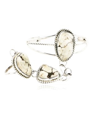 Large Handmade Certified Authentic Navajo .925 Sterling Silver Natural White Buffalo Slave Bracelet Native American Ring  12850