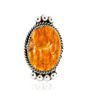 Large Handmade Certified Authentic Navajo .925 Sterling Silver Signed Natural Spiny Oyster Native American Ring  16944