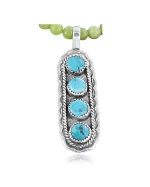 Large Handmade Certified Authentic Navajo .925 Sterling Silver Turquoise, Agate Native American Necklace & Pendant 370923320281