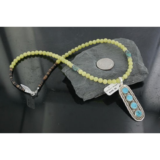 Large Handmade Certified Authentic Navajo .925 Sterling Silver Turquoise, Agate Native American Necklace & Pendant 370923320281