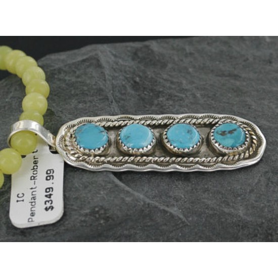 Large Handmade Certified Authentic Navajo .925 Sterling Silver Turquoise, Agate Native American Necklace & Pendant 370923320281