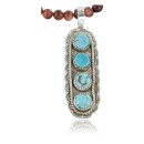 Large Handmade Certified Authentic Navajo .925 Sterling Silver Turquoise and Goldstone Native American Necklace & Pendant 370924097617