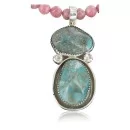 Large Handmade Navajo .925 Sterling Silver Turquoise and Pink Jasper Native American Necklace & Pendant 370924024388