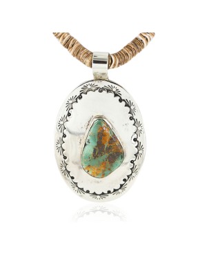 Large HANDMADE Certified Authentic Navajo .925 Sterling Silver Turquoise Graduated Melon Shell Native American Necklace 15971