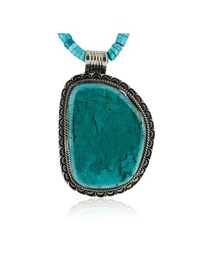 Large Handmade Certified Authentic Navajo .925 Sterling Silver Turquoise Native American Necklace 15754