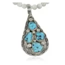Large Handmade Navajo .925 Sterling Silver Turquoise Native American Necklace 370921822084