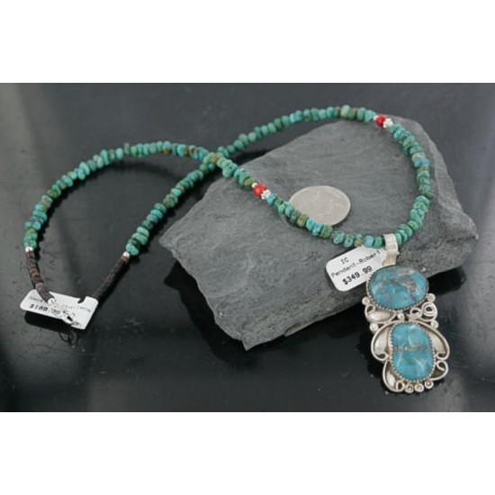 Large Handmade Certified Authentic Navajo .925 Sterling Silver Turquoise Native American Necklace 370928553310
