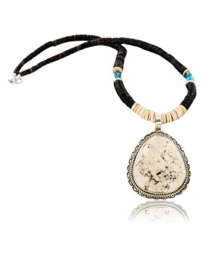 Large Handmade Certified Authentic Navajo .925 Sterling Silver White Buffalo Native American Necklace 390746132786