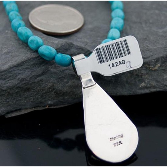 Large Handmade Certified Authentic Navajo Native .925 Sterling Silver Turquoise and Spiny Oyster Native American Necklace 370801014475