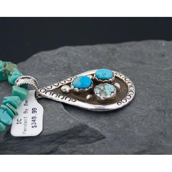 Large Handmade Certified Authentic Navajo Native .925 Sterling Silver Turquoise Native American Necklace 390567637764