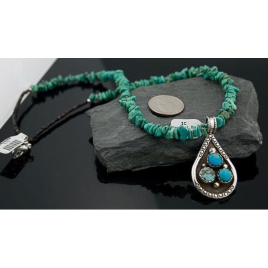 Large Handmade Certified Authentic Navajo Native .925 Sterling Silver Turquoise Native American Necklace 390567637764