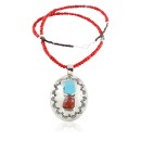 Large HANDMADE Certified Authentic Navajo Nickel Beauty Turquoise and CORAL Native American Necklace 371104957476