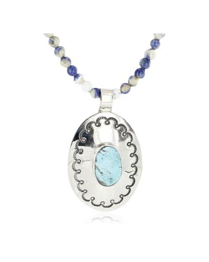 Large HANDMADE Certified Authentic Navajo Nickel Beauty Turquoise Native American Necklace 390887096196