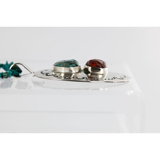 Large HANDMADE Certified Authentic Navajo Nickel CORAL and Turquoise Native American Necklace 371115142357