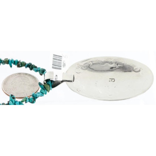 Large HANDMADE Certified Authentic Navajo Nickel CORAL and Turquoise Native American Necklace 371115142357