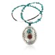Large HANDMADE Certified Authentic Navajo Nickel CORAL and Turquoise Native American Necklace 371115142357